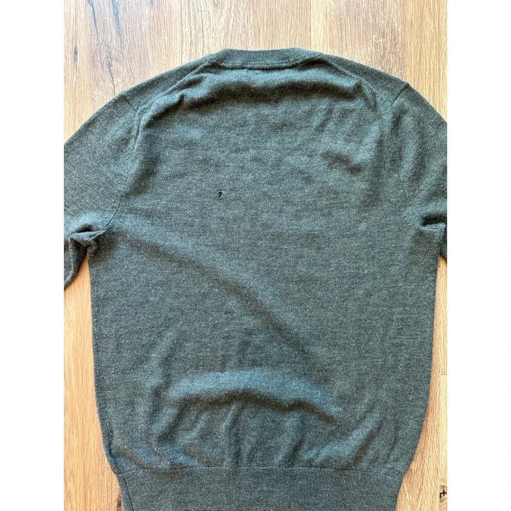 Banana Republic Mens Merino Wool Crewneck Sweater Green Elbow Patches Size M
